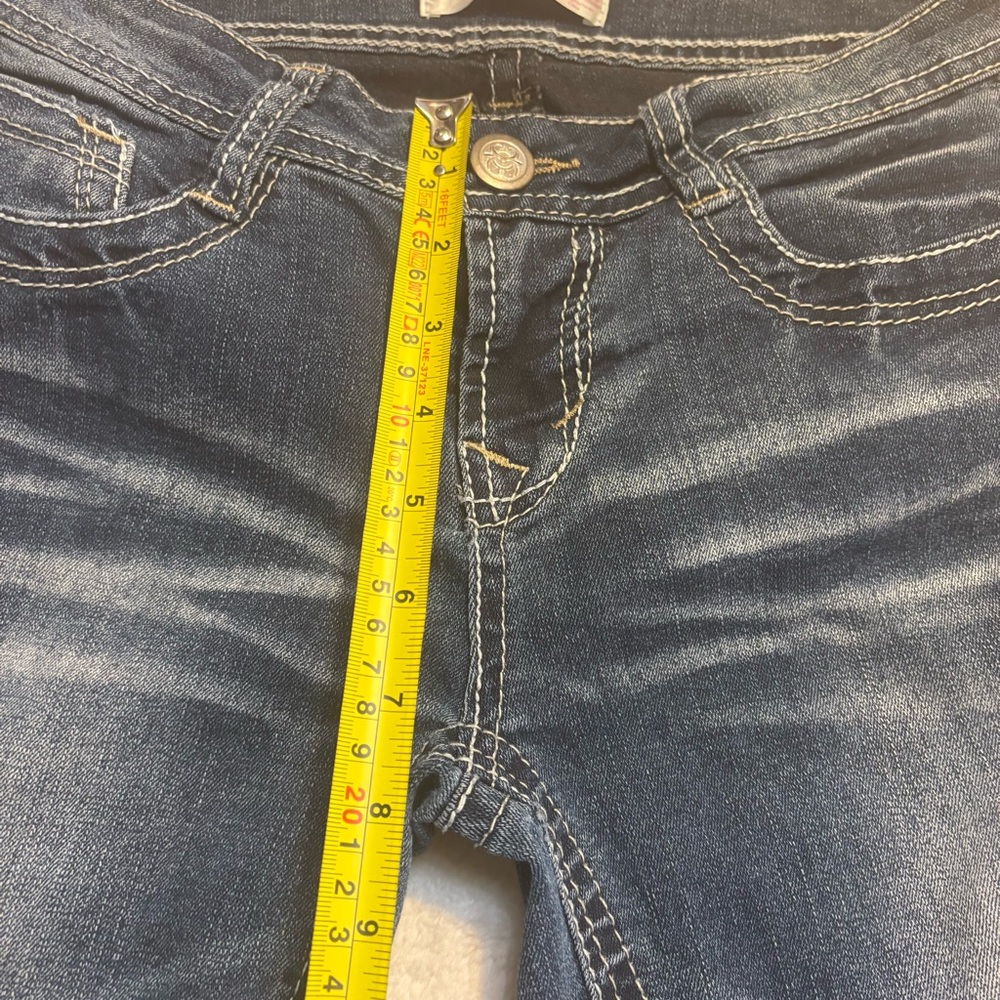 No Boundaries Jeans Size 5 Jrs Dark Blue Boot Cut Mineral Wash Sequined Pockets - Picture 11 of 12